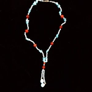 Vintage RARE Chalk Turquoise Teardrop beaded Necklace